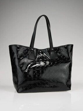 SALVATORE FERRAGAMO Black Coated Canvas Odette Gancio Tote Bag